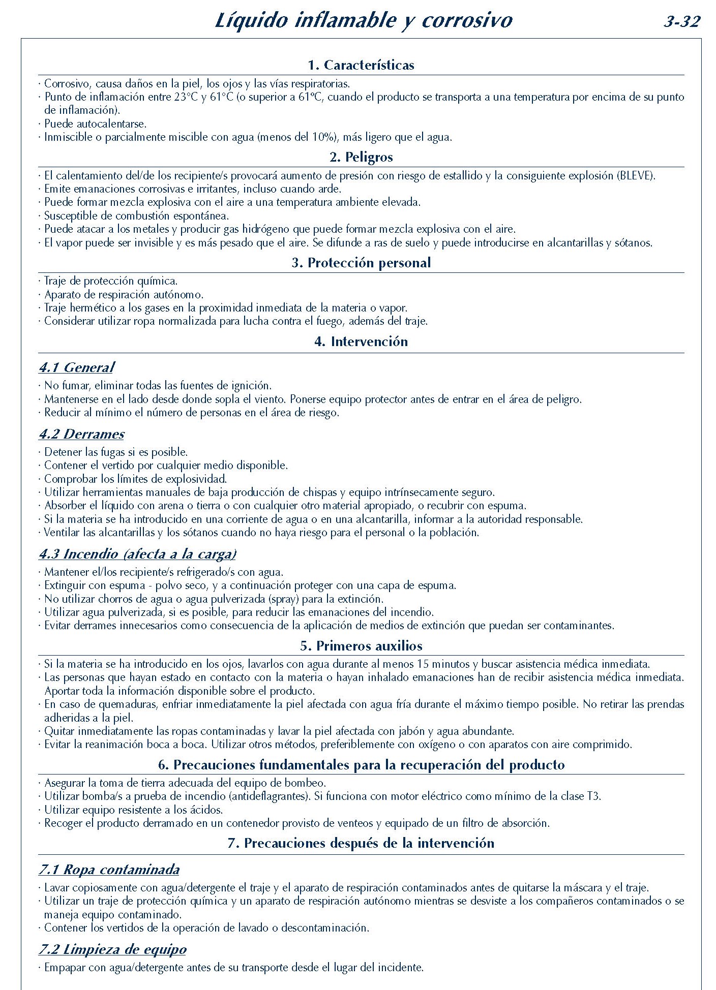 178 FICHA 3-32 LIQUIDO INFLAMABLE CORROSIVO FICHAS EMERGENCIA